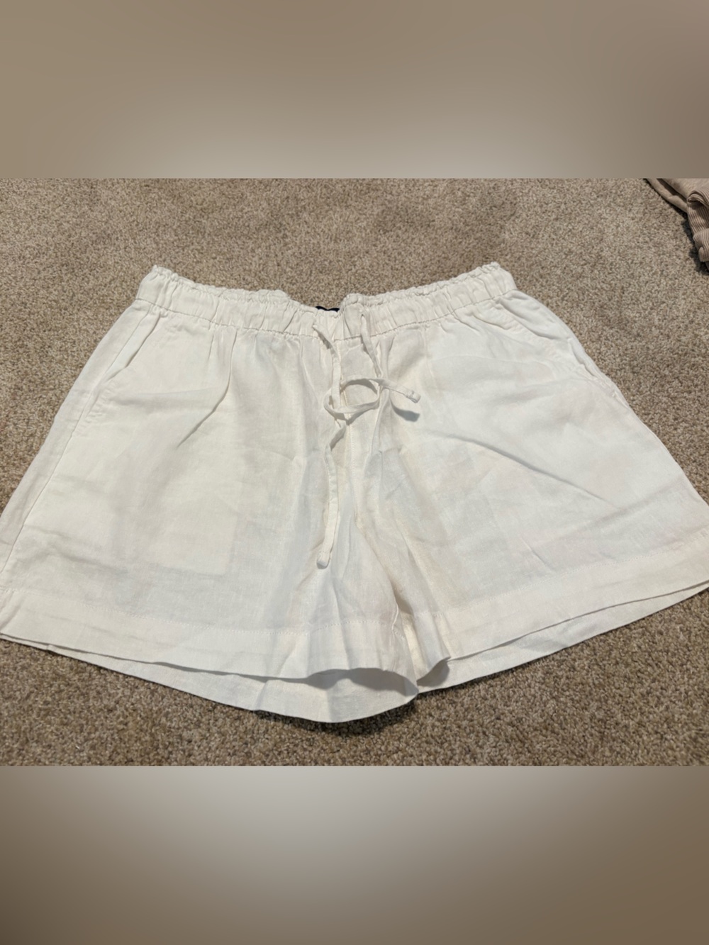 GAP White High-Waist Linen-Blend Drawstring Shorts